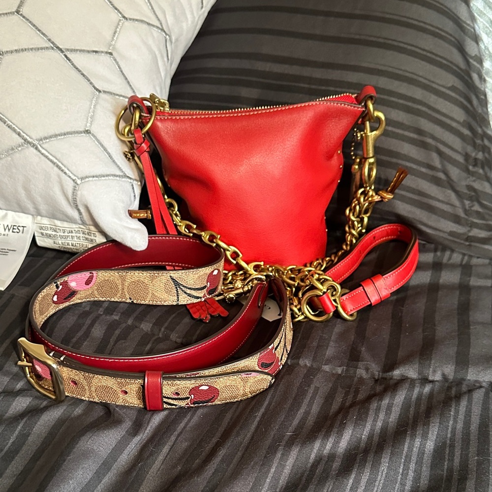 Red Leather Women's Bag with Chain Strap